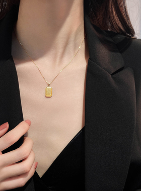 伊灿纯银黑色方牌小众项链女