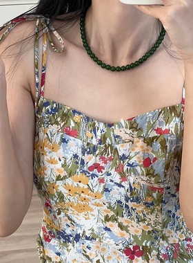 伊灿新中式绿色串珠项链女小众