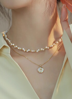 伊灿时尚双层叠戴珍珠项链女小众