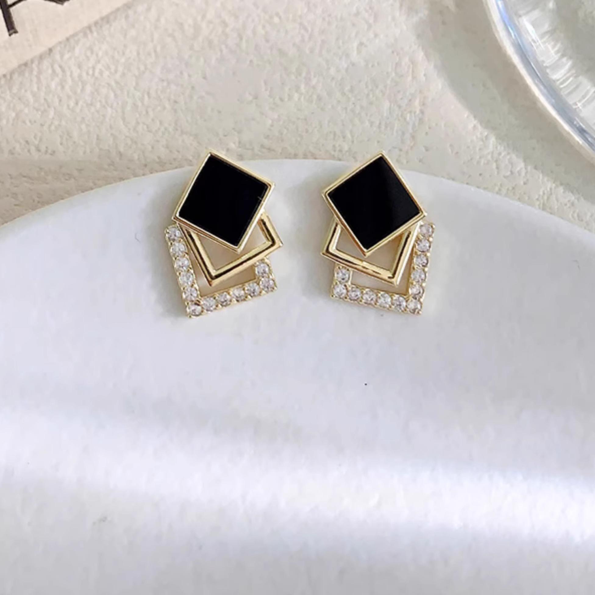 港风叠放方形耳钉女纯银时尚百搭耳环2025新款爆款氛围感独特耳饰