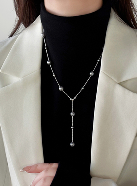 伊灿满天星亚麻灰珍珠项链女