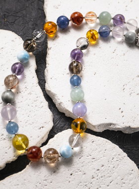 二梦三青【布拉诺之岛】天然水晶混彩色项链女多宝锁骨链时尚高级