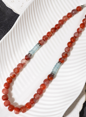 二梦三青【夜东京】川料瓦西矿口南红项链女冰漂锁骨链手工饰品款