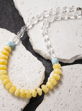 二梦三青【相思雨巷】天然蜜蜡白水晶项链女时尚百搭锁骨链高级感