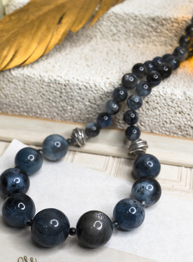 二梦三青【冰岛之旅】天然海蓝宝项链女黑爆闪锁骨链甜酷休闲时尚