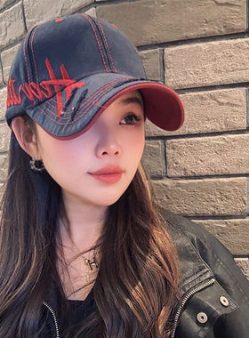 帽子女美式复古字母刺绣棒球帽2026新款春季宽檐显脸小百搭鸭舌帽