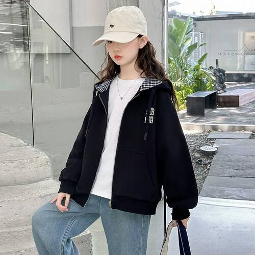 女童外套春秋款2025新款洋气大童女孩休闲卫衣儿童秋装宽松连帽衫 - 图2