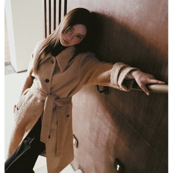 CONCISE-WHITE Jianbai Flagship Store Lapel Wool Coat Tie Waist Long Jacket Autumn and Winter