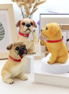 创意化妆小狗摆件巴哥桌面装饰汽车载工艺品搞怪解压礼物高级小众