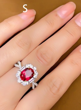 S925银镶嵌红刚玉轻奢满钻戒指