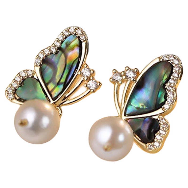Imitation Pearl Abalone Shell Butterfly Necklace Stud Earrings Ring