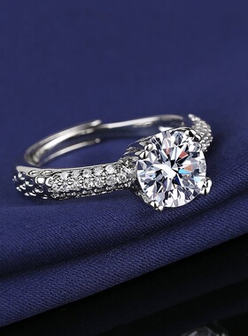 欧美潮流两克拉莫桑石戒指女简约奢华满钻高级感仿真钻戒气质指环