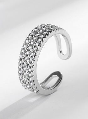 韩式轻奢简约满钻戒指女小众设计ins潮食指戒个性时尚冷淡风指环