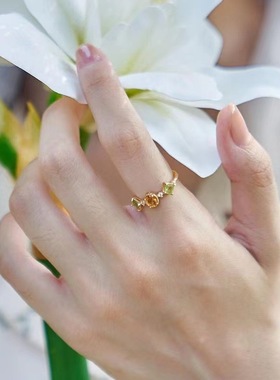 S925银镀金镶嵌仿天然黄水晶戒指