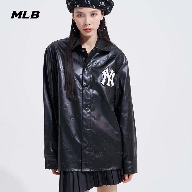 MLB官方男女情侣衬衫钻石老花皮质休闲时尚外套百搭春夏季WSM03-图1