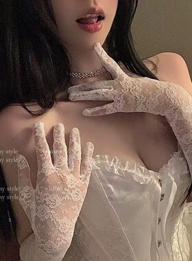 手冲手套丝袜手套Lolita蕾丝薄款女黑渔网j