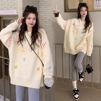 Pregnant woman sweater fall winter clothing outside wearing 2023 new high quality blouses underpants 100 lap loose clothing two sets