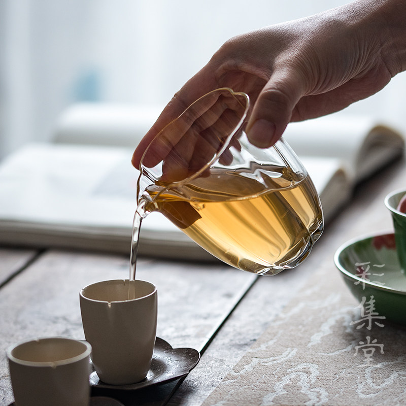 彩集堂 梅花玻璃公道杯 花口分茶杯透明耐热手持茶海茶具分汤匀杯,淘宝优惠券,粉丝福利购,淘宝优惠卷