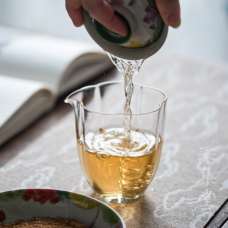 彩集堂 梅花玻璃公道杯 花口分茶杯透明耐热手持茶海茶具分汤匀杯,淘宝优惠券,粉丝福利购,淘宝优惠卷