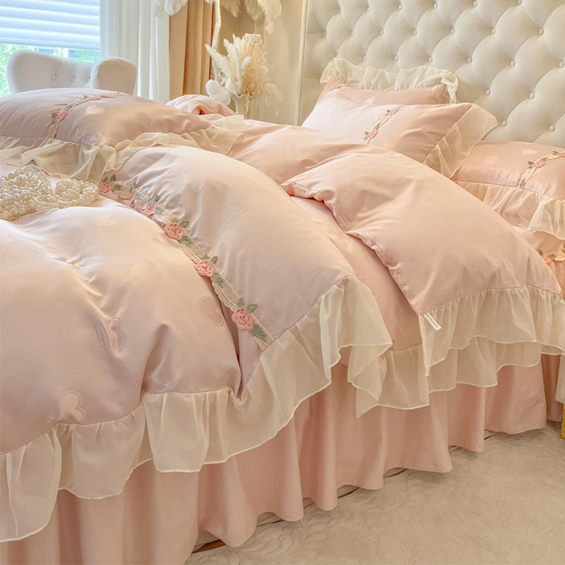 粉色单件超好看床裙优质全棉四件套围边床罩一体遮丑下摆纯棉100,淘宝优惠券,粉丝福利购,淘宝优惠卷