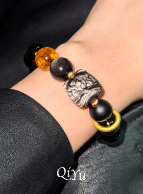 情侣手串女生银曜石手链精致礼盒