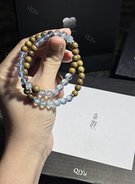 海蓝宝绿檀木叠戴手串