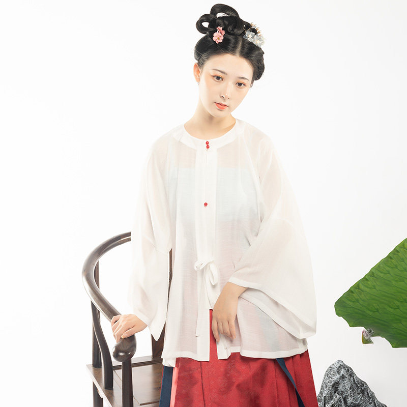 彩云涧明制汉服夏季薄款上衣珠光扣系绳多色原创改良圆领半袖褂子,淘宝优惠券,粉丝福利购,淘宝优惠卷