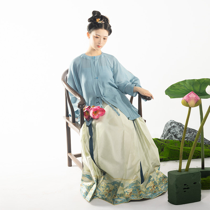 彩云涧明制汉服夏季薄款上衣珠光扣系绳多色原创改良圆领半袖褂子,淘宝优惠券,粉丝福利购,淘宝优惠卷