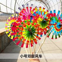 Traditional Comeback Beijing Color Double Layer Rotating Wooden Pole Windmill Childrens Toy Ground Park Adornment Park Decorations