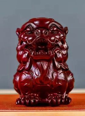 绿色实木麒麟雕刻摆件家居客厅办