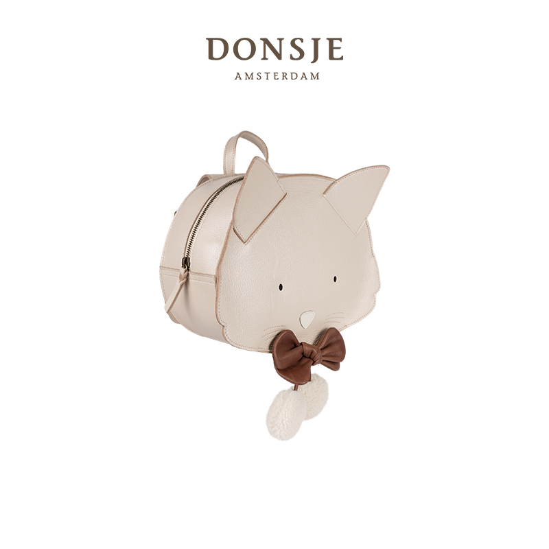 【新品】Donsje荷兰小猫款真皮双肩包儿童女孩大容量书包纯手工包 - 图0
