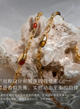 盐岛水滴虎眼石choker锁骨链金色轻奢小众项链复古风气质叠戴颈链