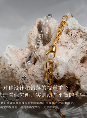 盐岛水滴珍珠choker锁骨链金色轻奢小众颈链复古风气质叠戴项链女