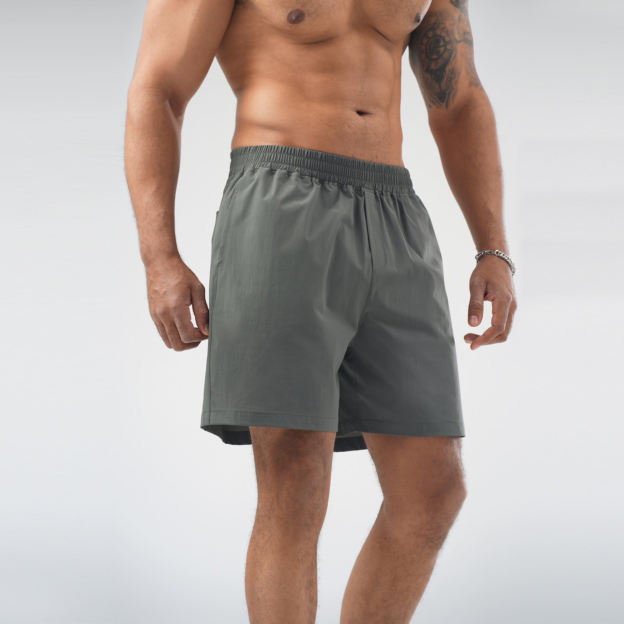 bdpowerup速干轻薄梭织短裤男简约纯色户外宽松休闲四分裤子 - 图2