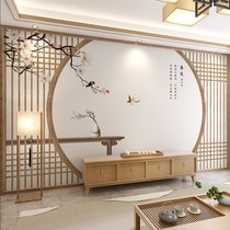 Chinese style bamboo and wood fibre board TV background wall Living room sofa Film and TV integrated wall panel Flower bird landscape painting and wall panel