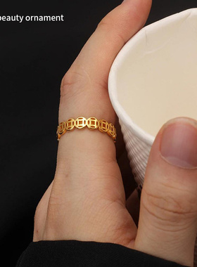 ins小众设计铜钱食指戒女中国风新年八方来财情侣对戒高级感戒指