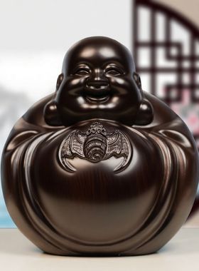 定制花梨木实木雕大肚弥勒摆件佛像蝙蝠客厅饰品大肚笑佛福在眼前