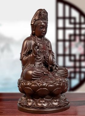 黑檀木实木雕刻坐莲花观音菩萨实木木观音摆件客厅红木木雕定制款