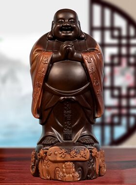 香樟木雕弥勒佛摆件纯实木制八方笑佛像工艺品红木家居玄关送礼品
