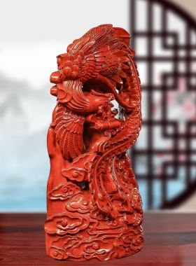 花梨木木凤凰摆件凤衔丹诏12生肖龙风水用办公室装饰摆设开业送礼