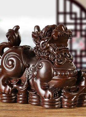 红色貔貅摆件实木公母皮丘工艺礼品木头雕刻家居店铺装饰开业送礼