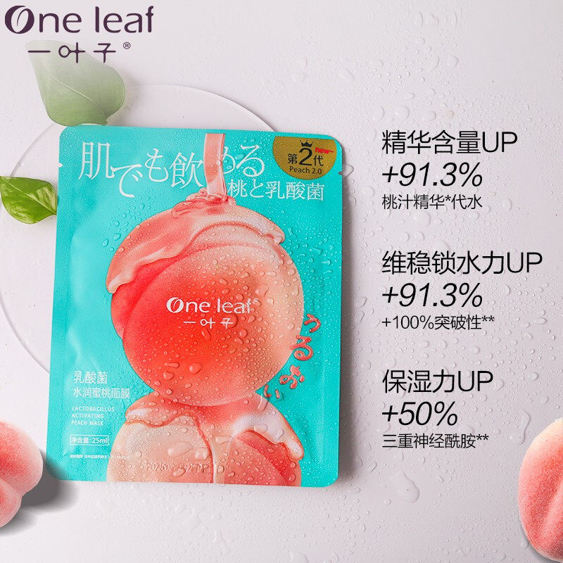 一叶子补水玻尿酸烟酰胺舒缓女蜜桃 一叶子小白兔贴片面膜