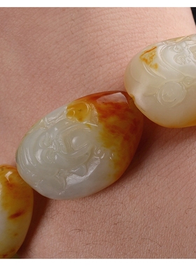 天然新疆和田玉财神手链和田玉籽料白玉红泌皮财神手串手链包邮