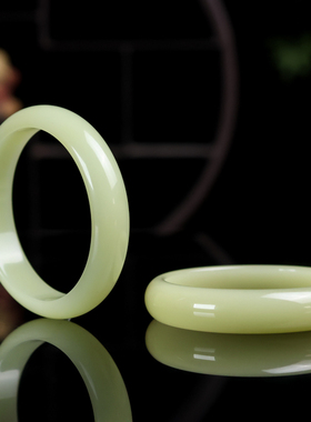 天然新疆和田玉青白玉手镯女款时尚平安镯少女玉镯子籽料玉器