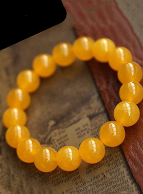 天然玉石新疆和田玉黄玉圆珠手链女士黄龙玉手串少女时尚手排手链