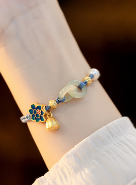 【秋冬特惠】和田玉平安扣编绳手链女生环环相扣玉手链女编织手绳