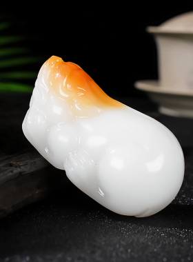 天然新疆和田玉籽料招财貔貅手把件精雕羊脂玉麒麟挂件把玩件