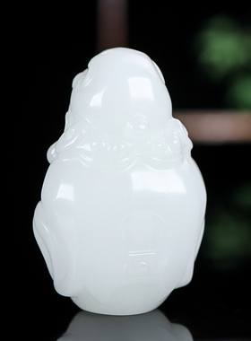 天然和田玉白玉籽料财神挂件手把件精雕羊脂玉财神爷把玩件