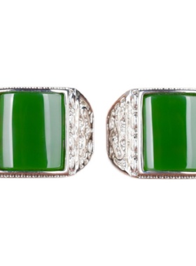 新款新疆和田玉碧玉戒指925银镶嵌马鞍戒面男款活口戒指指环