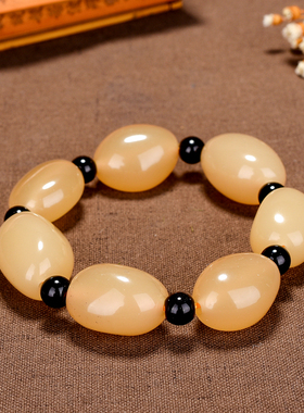 天然新疆和田玉黄玉籽料原石手链男款玉手串手排女士玉链玉器